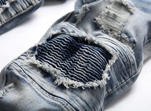 Vista 4 de XIMXIMMTIAN Jeans rectos para hombre, estilo motociclista, desgastados, desgastados, desgastados, rectos