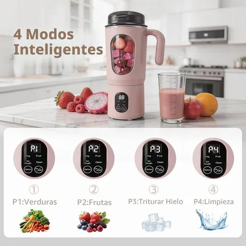 Vista 2 de Licuadora portátil para batidos, 580ML USB-C recargable Juicer Cup (rosa)