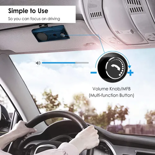 Vista 5 de Avantree CK11 Bluetooth 5.0 Kit de teléfono celular manos libres, altavoz fuerte de 3 W, asistente Siri, encendido automático de movimiento, perilla