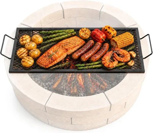 Vista 10 de VEVOR X-Marks - Rejilla para parrilla de fogata, parrilla de cocción redonda, rejilla de parrilla BBQ de fogata de acero resistente con mango