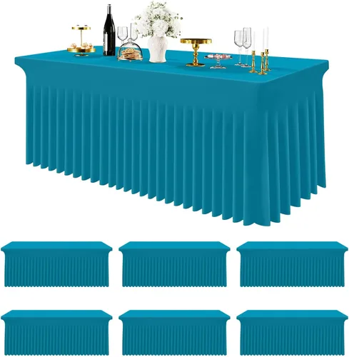 Vista 19 de Smiry Mantel de Spandex Paquete de 6, Mantel Elástico Ajustable Extensible para Mesas Rectangulares de 4 Pies, Cubierta de Mesa Impermeable Lavable