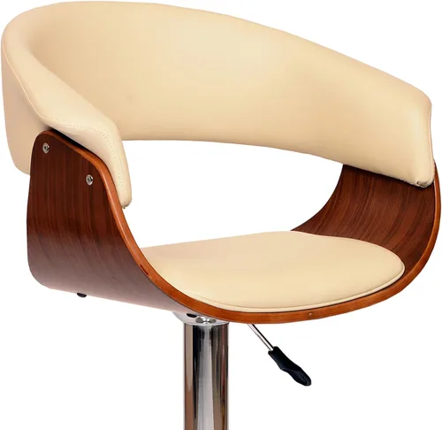 Vista 4 de HomeRoots Silla giratoria de cuero sintético color crema y plata de 44 pulgadas con respaldo bajo, altura ajustable y reposapiés