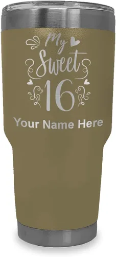 Vista 10 de LaserGram Taza aislada al vacío de 20 onzas, My Sweet 16, grabado personalizado incluido (gris)