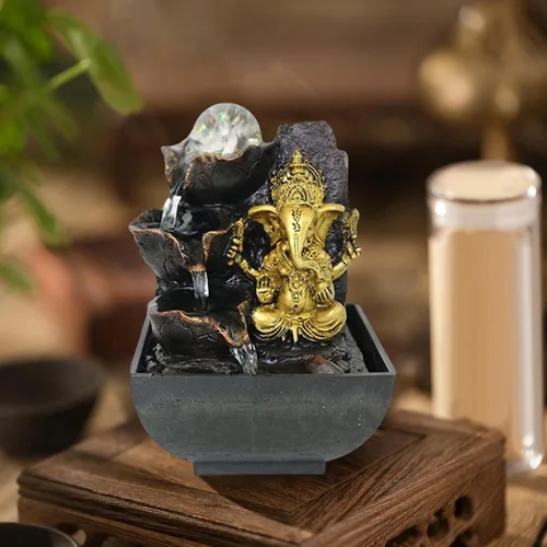 Vista 4 de Ganesha - Estatua de mesa, fuente de mesa, escultura de elefante, figuras de elefante hechas a mano para bar, cafetería, acento decorativo, regalo