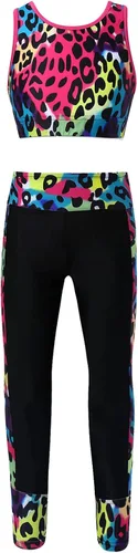 Vista 3 de JEATHA Conjunto de camiseta sin mangas con pantalones para niñas y niñas, para gimnasia, yoga, entrenamiento, ropa deportiva