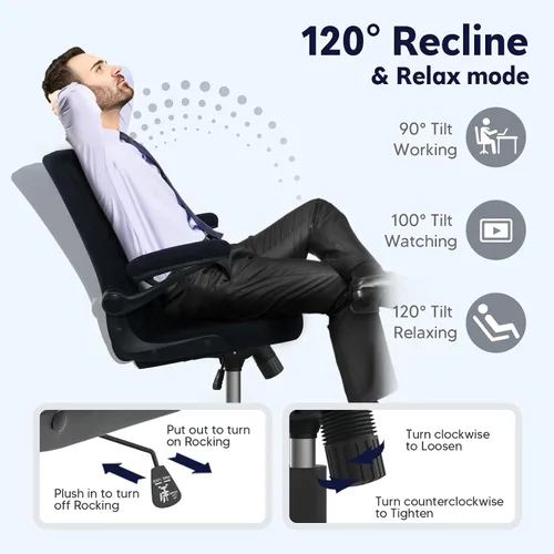 Vista 5 de Silla de oficina con ruedas, silla ergonómica para computadora de oficina en casa con reposabrazos abatibles, silla de escritorio ajustable