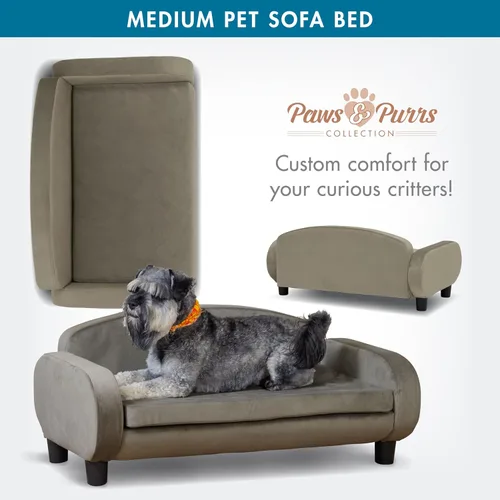 Vista 6 de Paws & Purrs Sofá elevado para gatos de interior con funda de colchón extraíble lavable para gatitos y perros, 35.5 pulgadas de ancho, color ceniza
