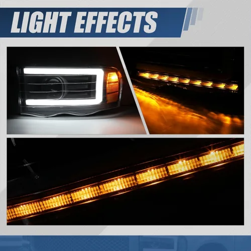 Vista 8 de Auto Dynasty Faros LED DRL Compatible con 2002 2003 2004 2005 Dodge Ram 1500 2500 3500, Señal de Giro Secuencial, Faros Proyectores Negros