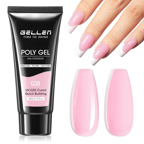 Vista 9 de GELLEN Natural Nude - Gel constructor de extensión de uñas de poligel, sin hema, TPO y TMPTA, 2.16 onzas 017 para engrosamiento de uñas de larga