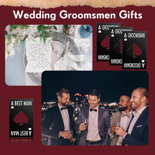 Vista 4 de 6 unidades de padrinos de boda abrebotellas padrinos de boda de acero inoxidable tamaño tarjeta de crédito tapa abrebotellas de cerveza, tarjeta