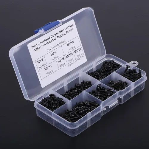 Vista 3 de 500pcs Tornillos M3 Tornillos Cruzados Cabeza de Botón Autoperforantes Kit de Tornillos Autoperforantes con Caja (acero al carbono)