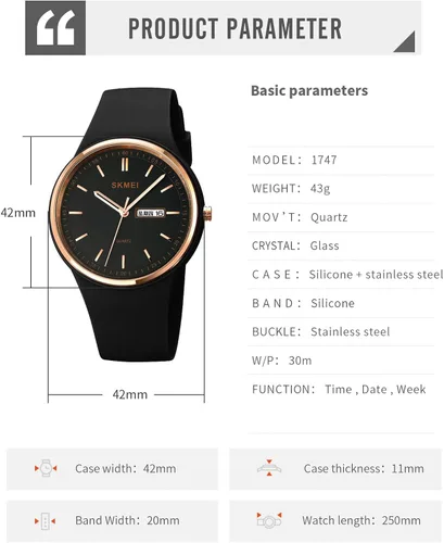 Vista 6 de PASOY Reloj de moda simple para mujer, de silicona oro rosa, esfera grande, deportes al aire libre para mujer, reloj analógico de mujer