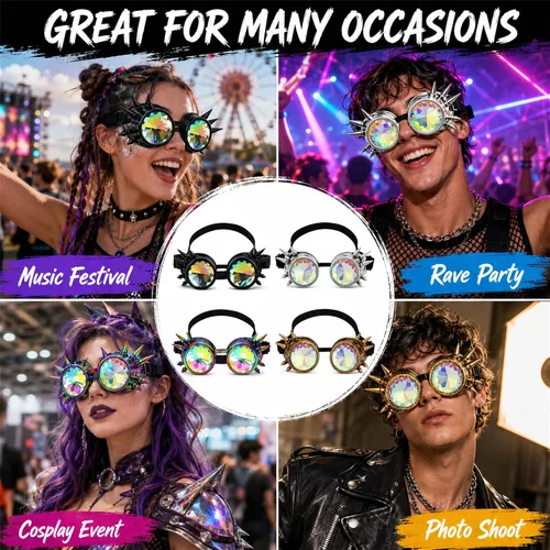 Vista 2 de Anteojos para fiesta con lentes de cristal diseño de caleidoscopio/arco iris. Entrega en 3-5 días. Crystal Lenses, Ideal for Cosplay,Rave,Costume