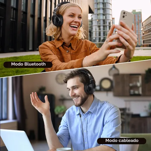 Vista 5 de OneOdio - Auriculares Bluetooth de diadema, 110 horas de sonido estéreo inalámbrico/con cable, auriculares plegables con graves profundos