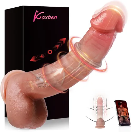 Vista 7 de Koxten Consolador de empuje para adultos, vibrador – Control de aplicación de pene de 8 pulgadas, 9 vibraciones + 9 empujes + consolador cálido