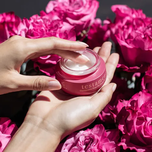 Vista 3 de TESTAMENT Beauty Damascena Rose De-Stress Face Skin Care Hidratante Día Noche Anti-Envejecimiento Cara y Cuello Arrugas Alisa la piel y reduce