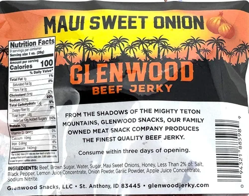 Vista 2 de Glenwood Beef Jerky Maui Sweet Onion - Bolsa resellable de 9 onzas, húmedo y tierno, aperitivo alto en proteínas, fabricado en los Estados Unidos