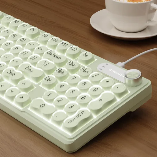 Vista 11 de EWEADN V102 Wired Keyboard, 98 Keys Creamy Gaming Keyboard with Number Pad, Display Screen & Media Knob RGB Silent Wired Cute Computer Keyboard for