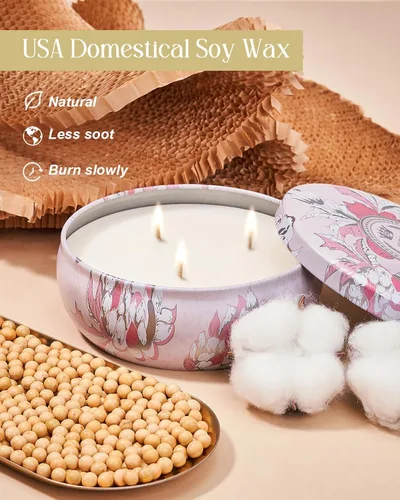 Vista 66 de M&SENSE Velas aromáticas de bayas cítricas, vela grande de lata de soja de 3 mechas, más de 40 horas de tiempo de combustión, cera vegana 100%