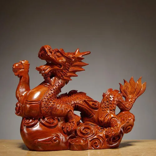 Vista 7 de Veemoon Estatua de madera de dragón chino Fengshui, 3.9 in, mini rojo 2024 Año del Dragón, escultura tallada a mano para decoración de estantes
