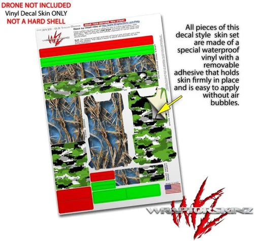 Vista 4 de Skin Wrap 2 Pack para DJI Ryze Tello Drone wraptorcamo Grassy Marsh Camo Azul Neón Drone No Incluidas