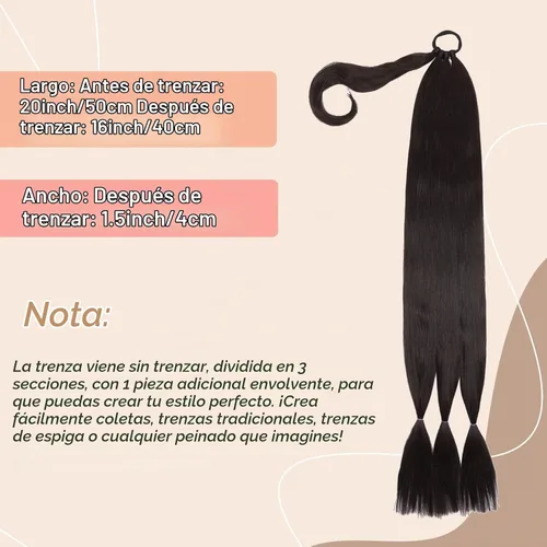 Vista 3 de Extensiones de cola de caballo trenzada de 20 pulgadas de largo para mujer, extensiones de cabello lacio envolvente con banda para el cabello, cola