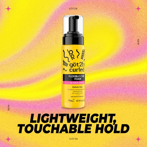 Vista 3 de Got2B Espuma Rizadora Flexible, 6.7 onzas líquidas, mousse para el cabello para control del encrespamiento y protección térmica, sujeción ligera