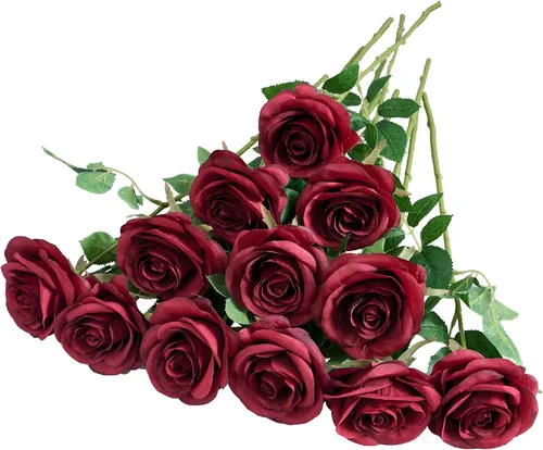 Vista 8 de 12 piezas Rosas Flores Artificiales Rosas Falsas Azul Bebé Rosas de Seda Flores de Seda Blancas Rosas con Tallos Largos para Bodas Hogar Fiestas