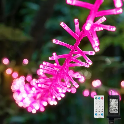 Vista 17 de LAMPHOME Luces de Navidad multicolor que funcionan con pilas, 34.1 pies, 100 luces LED impermeables de cadena para árbol de Navidad con 8 modos