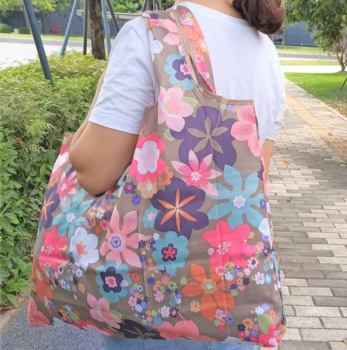 Vista 3 de Bolsa de compras plegable reutilizable para comestibles, portátil, impermeable, grande, bolsa de repuesto para mujer, bolsa de viaje para acampar