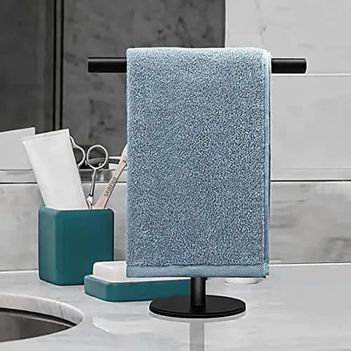 Vista 7 de Soporte para toallas de mano para baño, tocador, encimera, color negro mate, en forma de T, toallero, toallero, barra de toalla para baño, cocina