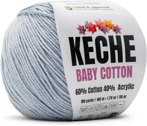 Vista 16 de Keche Hilo de Algodón, 60% Algodón 40% Hilo Acrílico, Hilo de Algodón Suave para Crochet y Tejer, Hilo Amigurumi 1 Madeja/Bola 1.76 Oz (50g) / 180