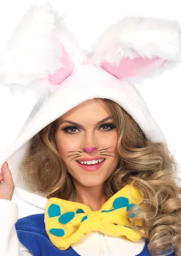 Vista 3 de Leg Avenue Disfraz de conejo blanco acogedor para Halloween para mujer, Metálico