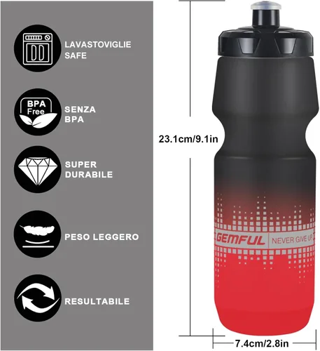 Vista 2 de GEMFUL Botella de agua para bicicleta de 24 onzas, paquete de 2 botellas de agua para ciclismo, sin BPA, con tapa a prueba de fugas, se adapta a