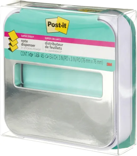 Vista 2 de Dispensador de notas adhesivas Post-it para notas de 3 x 3 pulgadas, base blanca con parte superior de acero
