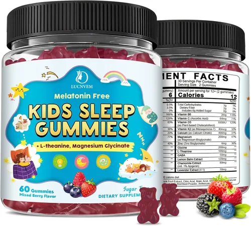 Vista 8 de Gomitas para dormir para niños con glicinato de magnesio, apoyo sin melatonina para dormir para niños, calma y relajación con L-teanina, GABA