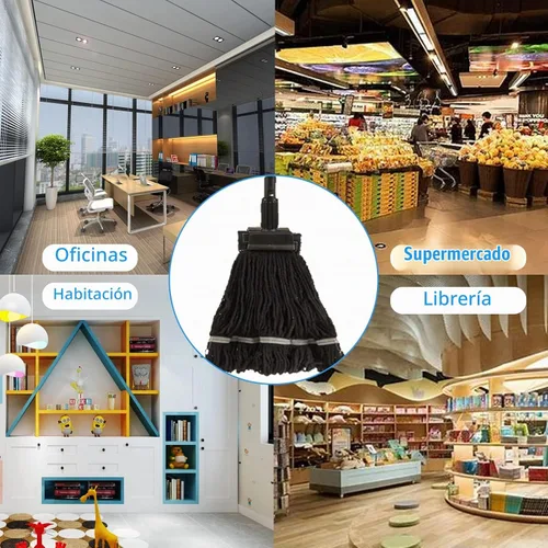 Vista 5 de Paquete de 3 repuestos de cabeza de trapeador de algodón negro resistente comercial Reemplazo para limpieza general y de suelos
