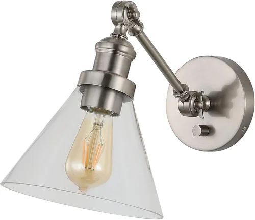 Vista 9 de JONATHAN Y Aplique de pared LED ajustable de níquel de 8 pulgadas, lámpara de pared enchufable con interruptor de atenuación, pantalla de vidrio