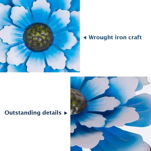 Vista 3 de TIANCENTRAL H Decoración rústica de pared de metal azul, esculturas colgantes de pared para decoración de interiores o exteriores, jardín, patio