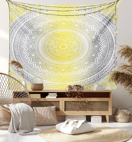 Vista 128 de Ambesonne Tapiz bohemio, diseño floral de bruja, luna y mariposa con adornos de mandala, decoración de tela para colgar en la pared para dormitorio