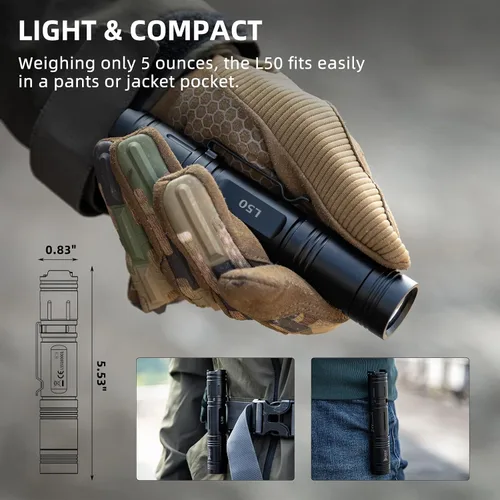 Vista 4 de WUBEN L50 linterna táctica, linterna recargable de 1200 lúmenes de alto brillo, luz LED impermeable IP68 con 5 modos, linterna de mano EDC