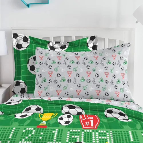 Vista 26 de Dream Factory Dinosaur Blocks - Juego de edredón de microfibra ultrasuave para niños, color azul, tamaño individual Bloques de dinosaurios azules