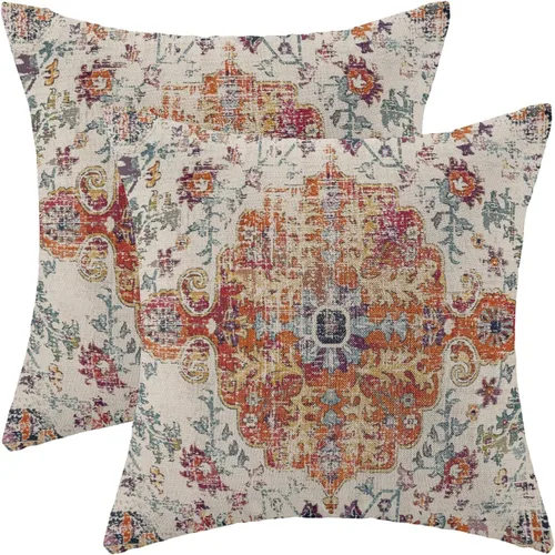 Vista 28 de Fundas de almohada Gohdiwh boho 16 x 16, juego de 2, fundas de almohada decorativas de diseño étnico, fundas de almohada de lino azul