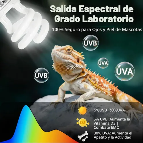 Vista 3 de Bombilla UVB de reptil 5.0 15W, base compacta de luz fluorescente