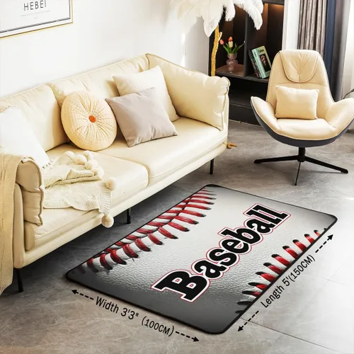 Vista 3 de Alfombra de béisbol blanca de 3 x 5 pies, alfombra antideslizante para niños y niñas, adultos, decoración de juegos 3D para sala de estar
