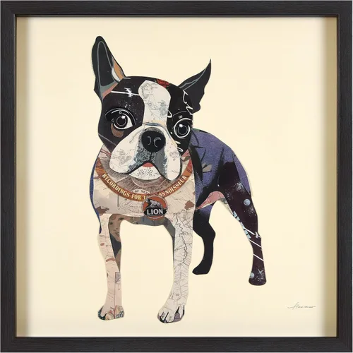 Vista 10 de Empire Art Direct Alex Zeng - Papel gráfico enmarcado con collage dimensional de bulldog francés bajo vidrio, listo para colgar, 17 x 17 pulgadas
