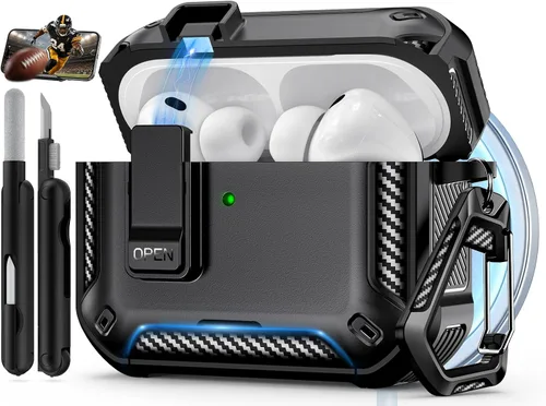 Vista 29 de Funda para AirPods Pro de 2 generación con soporte para teléfono, diseño de interruptor automático de protección completa contra caídas con kit