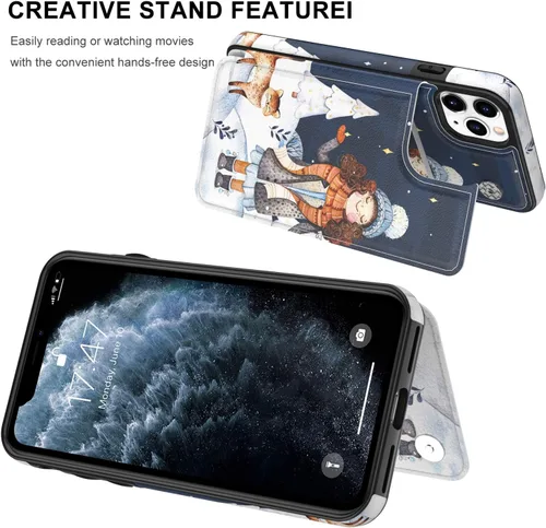 Vista 4 de LETO Funda de piel tipo cartera con tapa para iPhone 11 Pro, con diseños de moda para niñas y mujeres, con ranuras para tarjetas con función atril