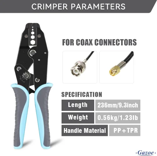 Vista 3 de Juego de herramientas de crimpado de trinquete coaxial para conector coaxial RF de cable RG con 5 mandíbulas intercambiables