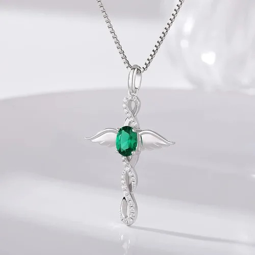 Vista 5 de ZDaoBen Star Cross Necklace Angel Wing Infinity Cross Pendant 925 Sterling Silver CZ Diamond Cross Necklace Women Birthstone Cubic Zirconia Cross